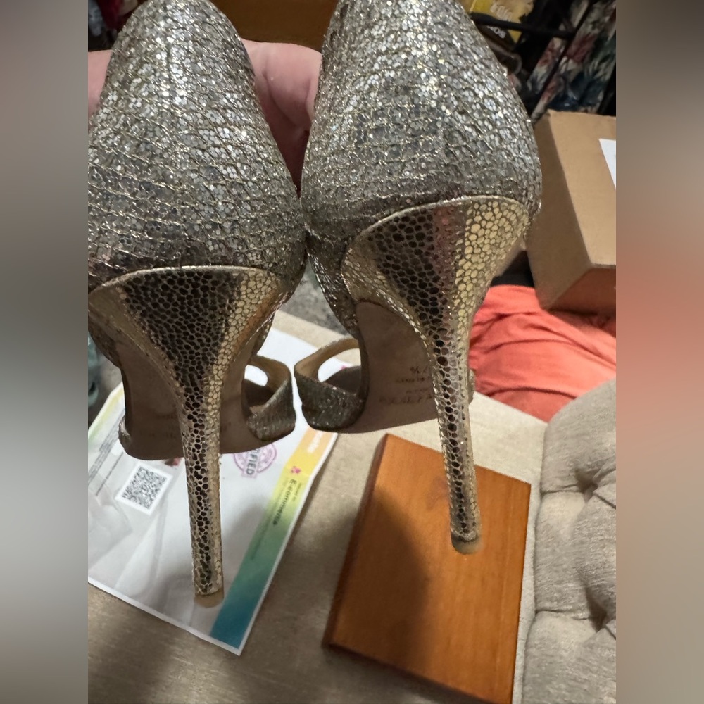 Jimmy Choo London Silver Ankle Strap Heels 37.5/Italy COA like new 4” Heels - Picture 7 of 11
